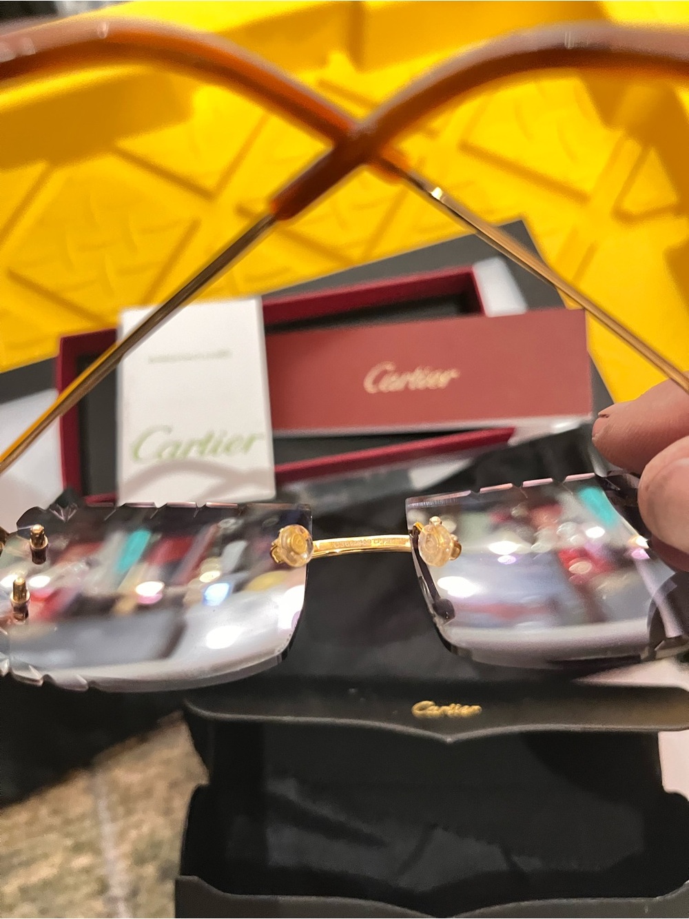 Cartier Women's Gold Rimless Sunglasses with Purple Gradient Lenses beautiful! - Picture 2 of 13
